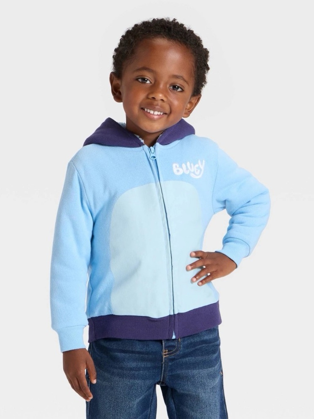 Toddler Boys' Bluey Cosplay Faux Shearling Hoodie Zip-Up Sweatshirt - Light Blue - Picture 2 of 3